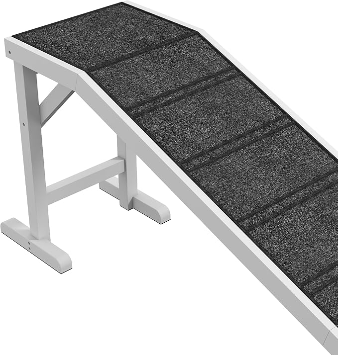 PawHut Dog Ramp for Bed, Pet Ramp for Dogs with Non-Slip Carpet and Top Platform, 74" x 16" x 25", White