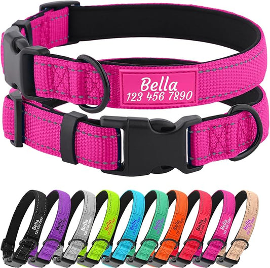Personalized Dog Collar with Name and Phone Number Reflective Soft Neoprene Padded Custom Dog Collar for Small Medium Large Boy Girl Dogs