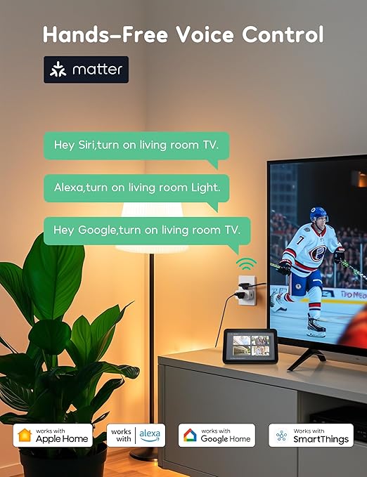 Winees Matter Smart Plugs - Alexa, Apple Home, Google Home & SmartThings Compatible, 15A/1800W Max, APP Remote Control, Timer & Schedule, 2.4G Wi-Fi, 4 Pack