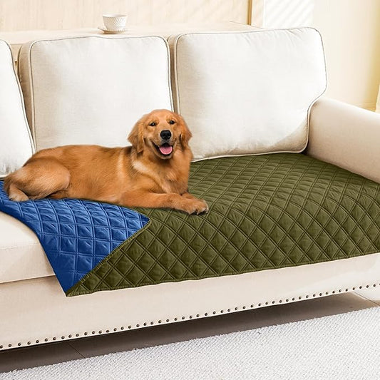 Smiry Waterproof Dog Bed Cover Pet Blanket, Soft Washable Dog Blanket for Furniture Bed Couch Sofa Reversible, Checkered (30"x90", Green/Navy)