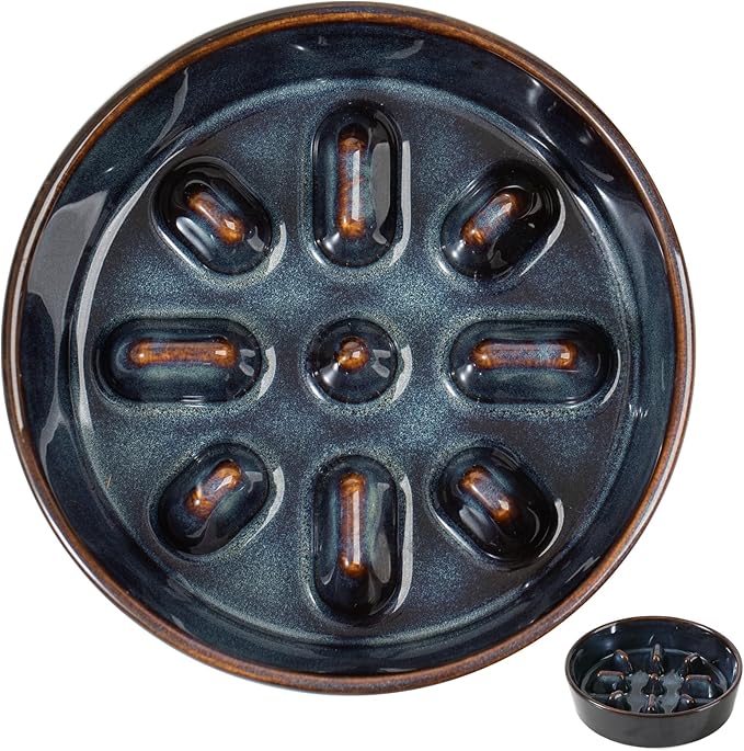 Ceramic 0.9 Cup Dog Bowl Slow Feeder, 6.1inch Slow Dog Food Bowl for Small Dog and Cat, Stop Bloat, Preventing Choking(Single Bowl, Starry Sky)