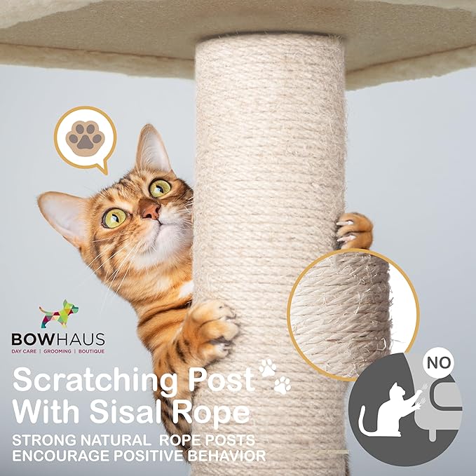 42” Wooden Cat Tree Tower for Indoor Large Cats & Kittens, Modern Tall Cat Climbing Tree w/Cave Condo, Scratching Posts, Perch, Multi-Level Cat Tower w/Interactive Ball & Detachable Cushion