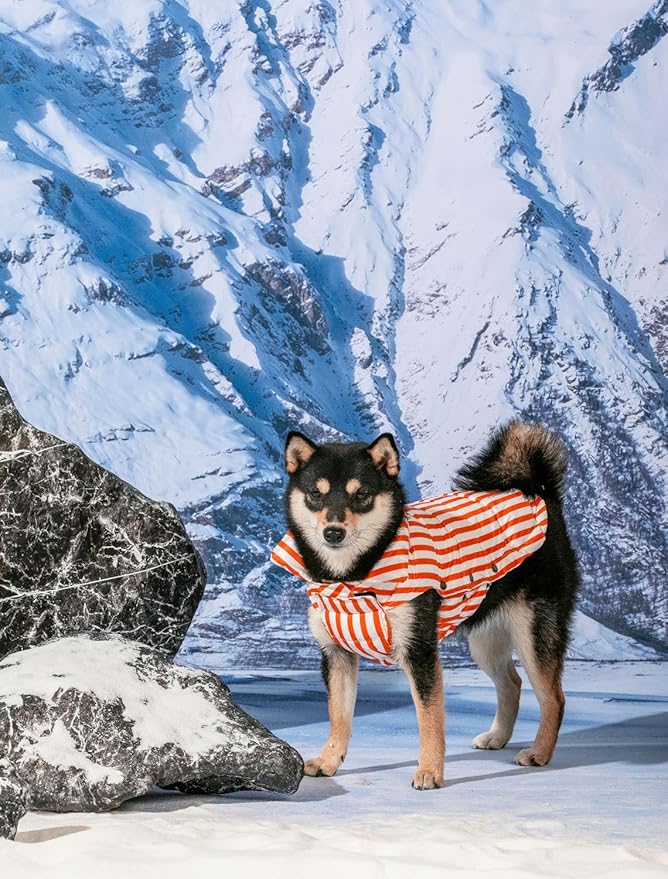 SPACE LION Dog Puffer Jacket, Down Winter Coat, Durable Outdoor Coat for Cold and Windy Conditions, Lightweight & Adjustable Fit Coats for Large Dogs, (RedStripe, Size26/3XL)