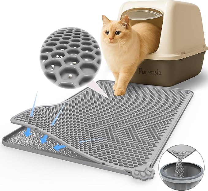 Silicone Cat Litter Mat 24"x15" (Keep Floor Clean)(Easy Clean)(Anti-Crease)(Built to Last)(Non-Slip)(Double Layer Detachable)(Soft on Paws)(Claw-Proof)