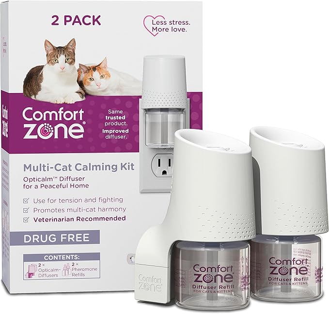 Comfort Zone Savings Kit; 2 Multicat Diffusers & 2 Refills; Cat Calming Pheromone; Reduce Stress, Aggression, Fighting, Urine Marking, Scratching