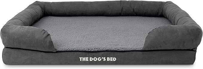 The Dog’s Bed, XL Grey Plush, Solid Memory Foam, Pain Relief: Arthritis, Hip & Elbow Dysplasia, Post Surgery, Lameness, Supportive, Calming, Waterproof Washable Cover, Veterinary Approved