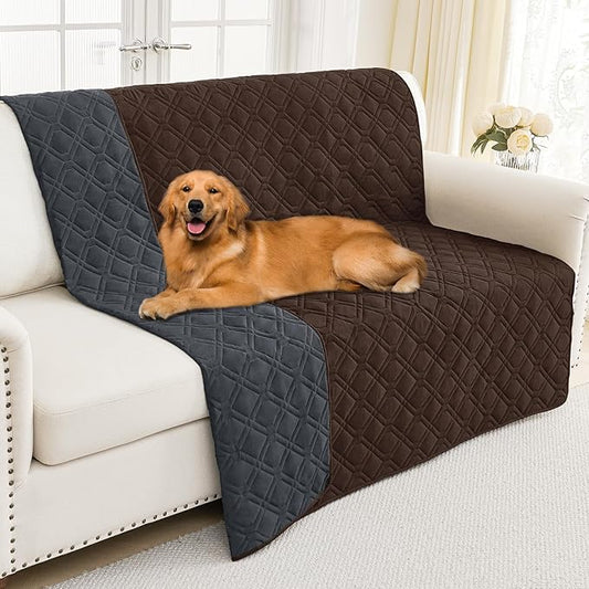 Smiry Waterproof Dog Blanket, 52x82 Inch Soft Pet Bed Cover Reversible, Washable Sofa Couch Furniture Protector for Small Medium Large Dog Puppy Cat, Geometric, Chocolate/Dark Grey