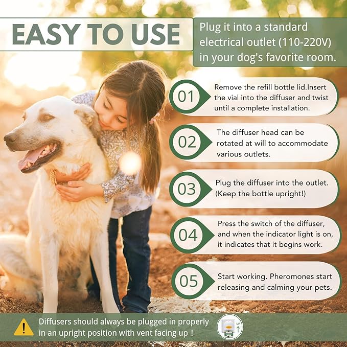 8-in-1 Calming Diffuser for Dog – Pheromone-Based Dog Anxiety Relief, 2 Plug-Ins & 6 Refills for 180-Day Stress Support – Helps Promote Calm Behavior, Safe & Non-Toxic, Anxiety Relief for Dogs