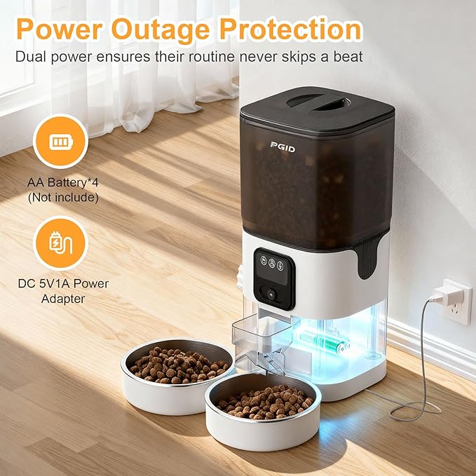 7L Automatic Pet Feeder with 1080P HD Wide Angle Camera, Smart WiFi Function, App Controlled, Night Vision Feature, Two-Way Audio, Suitable for Cats and Dogs.