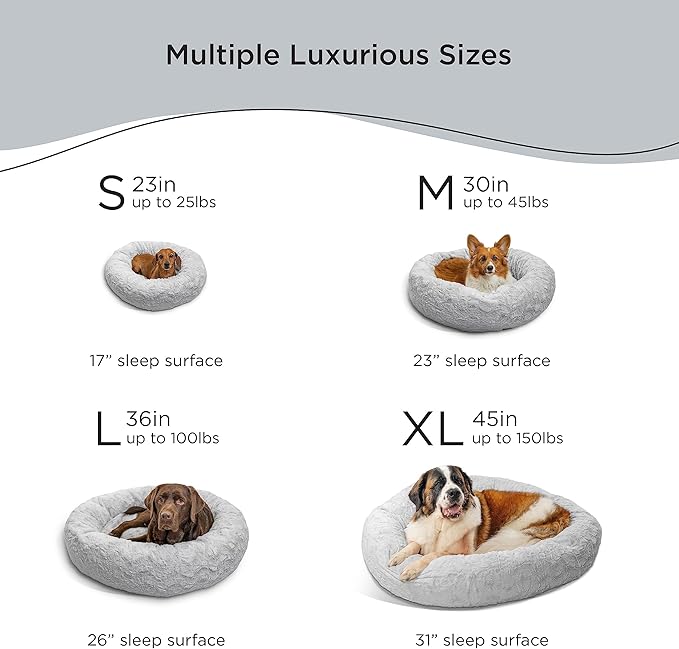 Best Friends by Sheri The Original Calming Donut Dog Bed – Washable Plush Pet Bed for Medium Breeds up to 45 lbs, Lux Faux Fur, Gray, Medium (30" x 30")