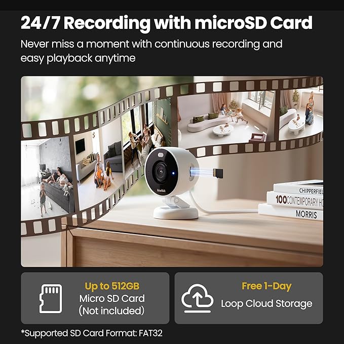 2K Security Camera Indoor/Outdoor, Pet Camera, Baby Monitor, Magnetic Mount, AI Detection, Color Night Vision, SD & Cloud Storage, Works with Alexa, 10FT Extra-Long Cable