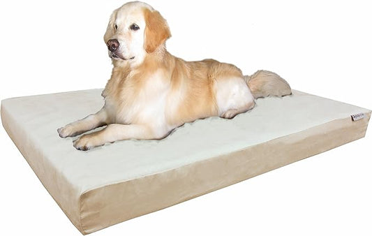 Dogbed4less Waterproof Orthopedic Cooling Memory Dog Bed for Large and Extra Large Dogs, Suede Khaki Color, Jumbo 55X47X4 Inches