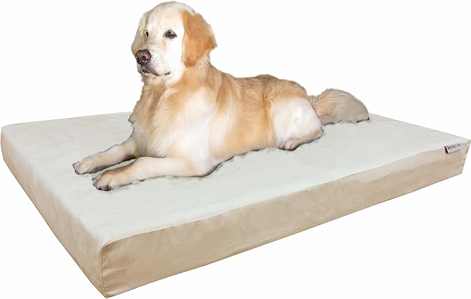 Dogbed4less Jumbo Waterproof Orthopedic Memory Foam Dog Bed for Large Dogs, Washable Durable Cover and Extra Pet Bed Case, 55"X47"X4", Khaki