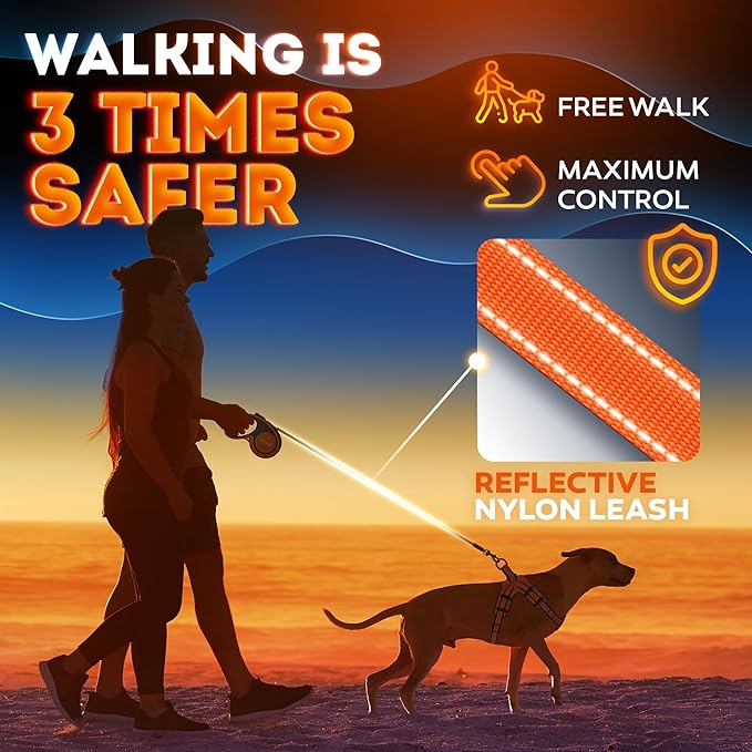 2025 NEW Retractable Dog Leash 16.4 ft – Heavy Duty for Dogs up to 110 lbs, Stainless Steel Spring, 360° Tangle-Free, One-Touch Lock Control, Soft Anti-Slip Handle – Strong, Durable Pet Leash (Orange)