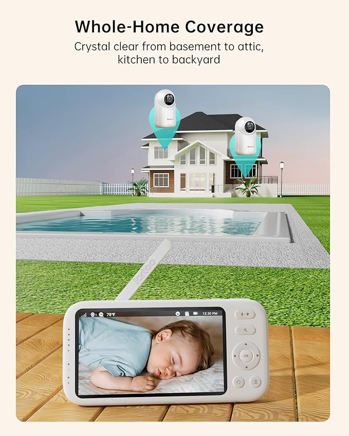 Jartoo 2K Video Baby Monitor with 2 Cameras and Audio, Long Range Baby Monitor No WiFi, 5.5" Split Display, VOX - AI Cry Detect, ANR, IR Night Vision, 2-Way Audio, 6000mAh