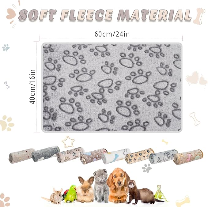 8 Pack Guinea Pig Cage Liner, Washable Guinea Pig Fleece Blankets Beding Accessories, Flannel Throw Warm Sleep Mat, Pet Pee Pads for Small Animal Hamster Rabbit Puppy Cat (Dark Color, 24x16 Inch)