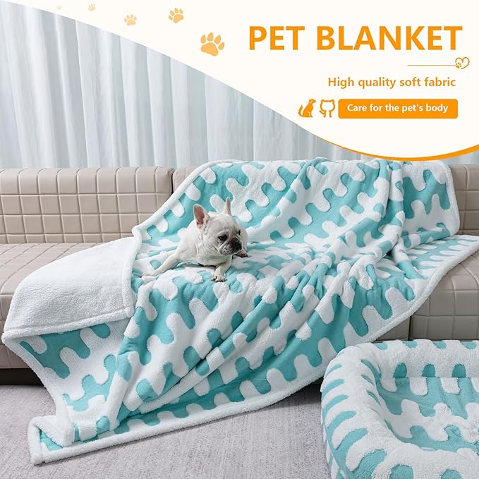 Waterproof Pet Blanket,Dog Bed Covers Couch Sofa Stylish Jacquard Pets Throw Blankets for Puppy Cats Washable Reversible Furniture Protection Covers (Blue Wave,S)