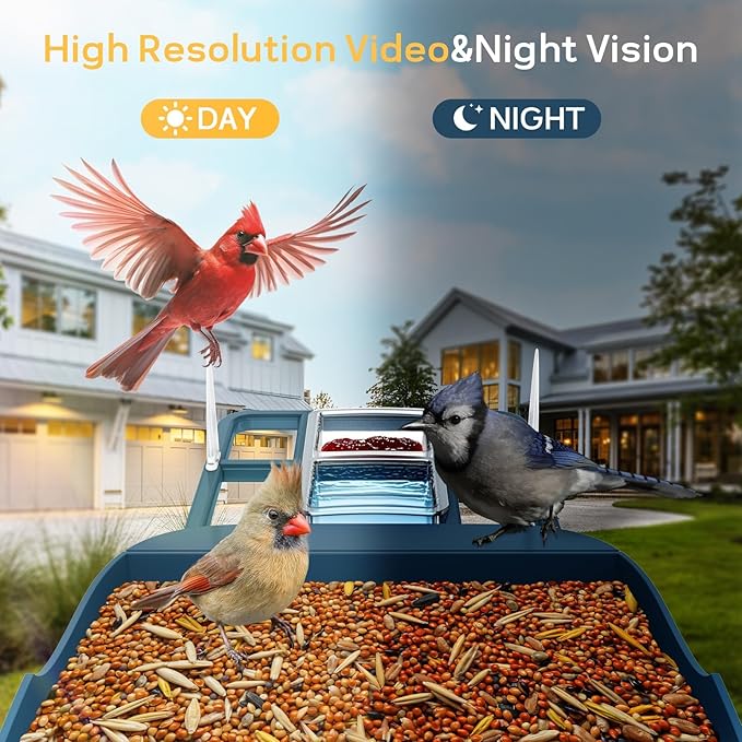 Bird Feeder with Camera,WiFi Outdoor Smart Bird Feeder Camera with Built-in AI Birds Recognition,Solar Powered,Auto Record Video by Cloud Storage,FHD Birds House with Cam,Ideal Gift for Dad and Mom