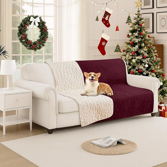 Waterproof Dog Bed Cover, Non-Slip Dog Blanket for Couch, Couch Covers for Dogs Washable, Pet Blanket for Furniture, Pet Bed Mat for Sofa, Car, Couch Protector (52x82 Inch, Burgundy)