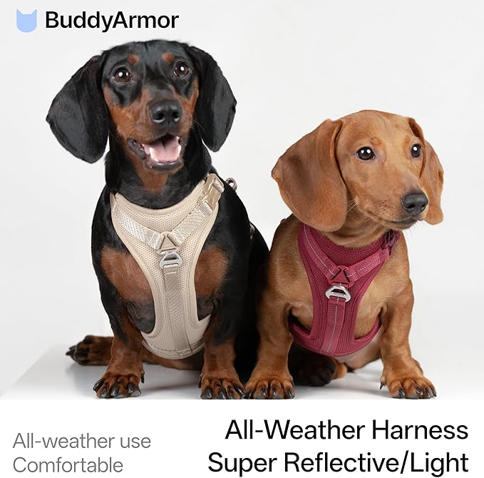 All-Weather No Pull Dog Harness Reflective Vest Harness QR Code Anti-Lost Adjustable Quick-Release Buckle Soft Padded Breathable Harness for Medium Large Dog (Light-Burgundy, M)