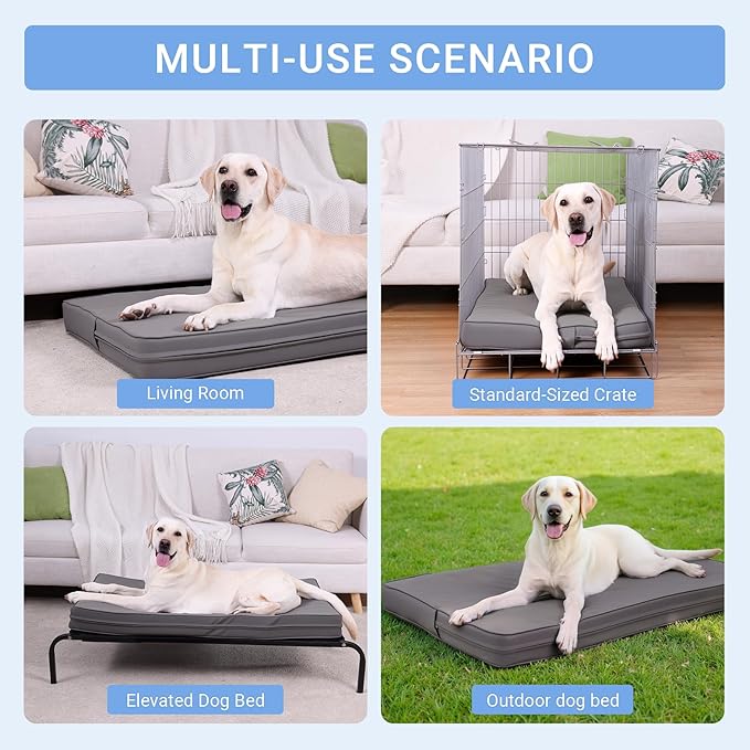 Vonabem Outdoor Waterproof Dog Beds Large Sized Dogs, Orthopedic Washable Crate Pad 54 inch, Anti-Slip Leather Pet Bed, Jumbo XXXLarge Foam Pets Pads with Removable Cover, Graphite Grey