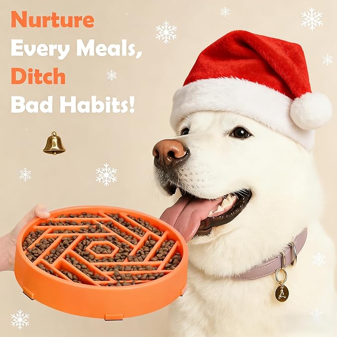 TOBYTO Slow Feeder Dog Bowls Large Medium Breed,Anti-Choking Slow Eating Dog Food Bowl,Non Slip Pet Slower Food Feeding Bowls Large Puzzle Slow Feeder Bloat Stop Maze Dog Dishes,Orange
