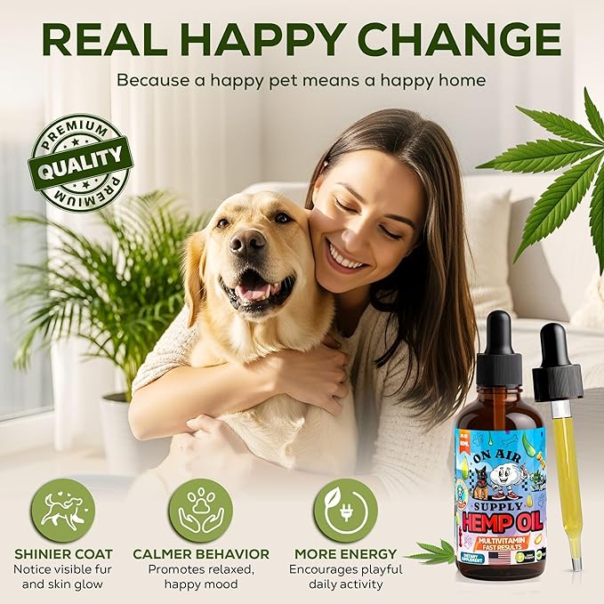 Hemp Oil for Dogs - 2FL/60ML Assists Dogs with Anxiety, Pain, Stress, Sleep, Arthritis, Seizure Relief - Supports Joint Health - Soothing Treats - Made in USA