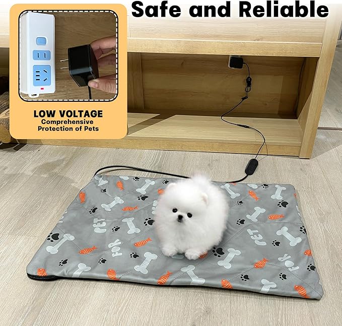 Pet Heating Pad, 32.7×20.5 inch Pressure Activated Heated Mat for Indoor Dogs Cats, 3 Adjustable Temperature with Chew Resistant Cord
