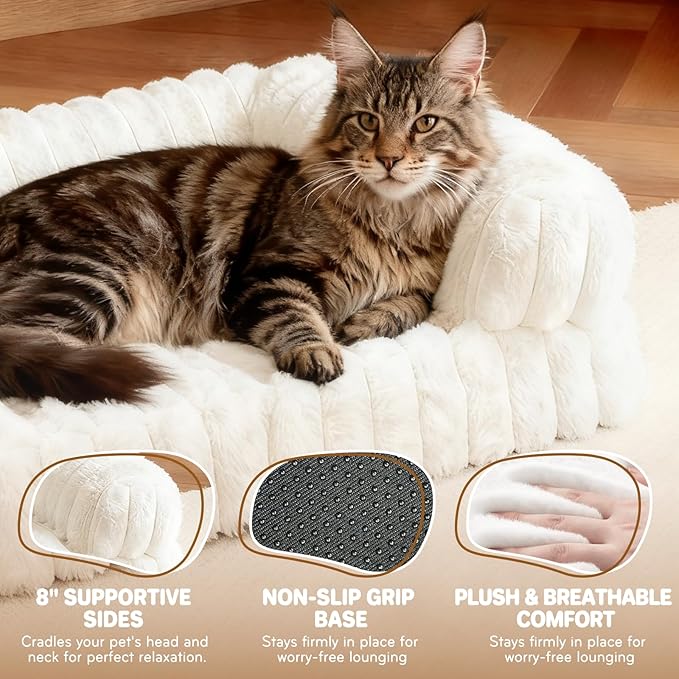 Cat Bed, Cat Beds for Indoor Cats, Winter Self Warming Pet Sofa Bed, Washable Medium Pet Bed for Puppy and Small to Large Kitten with Anti-Slip Bottom, Fits Up to 65lbs Pets