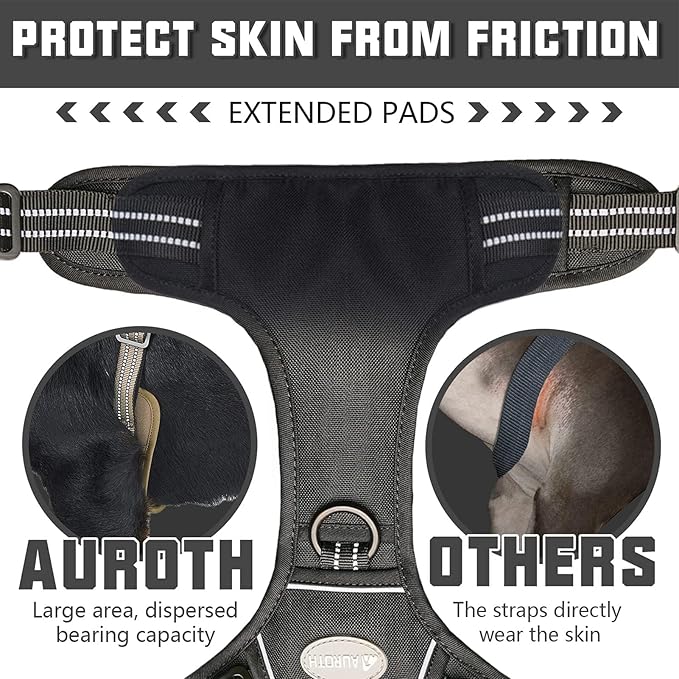 Auroth Tactical Harness for Large Dogs No Pull Adjustable Pet Harness Reflective K9 Working Training Easy Control Pet Vest Military Service Dog Harnesses Black L