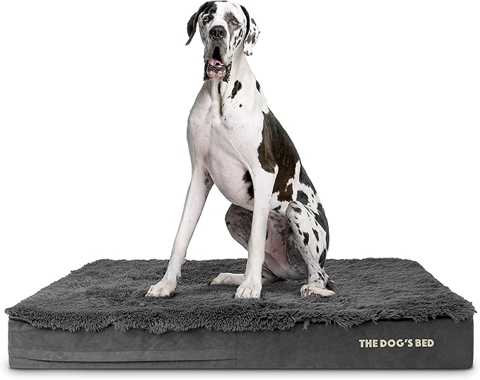 The Dog’s Bed Orthopedic Memory Foam Dog Bed, XXL Grey Fur, Pain Relief for Arthritis, Hip & Elbow Dysplasia, Post Surgery, Lameness Supportive, Calming, Waterproof Washable Cover, Veterinary Approved