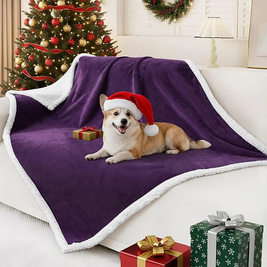 Smiry Waterproof Blanket Throw for Large Dogs, Soft Reversible Dog Blanket for Sofa Couch Bed, Washable Leakproof Sherpa Fleece Furniture Couch Protector(50"x60", Dark Purple/White)