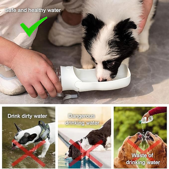Portable Dog Water Bottle - Foldable Dog Water Dispenser | Leak Proof & Food Grade Plastic Travel | Pet Water Bottle for Cat Outdoor Walking Hiking Travel（US） (White, 12oz)