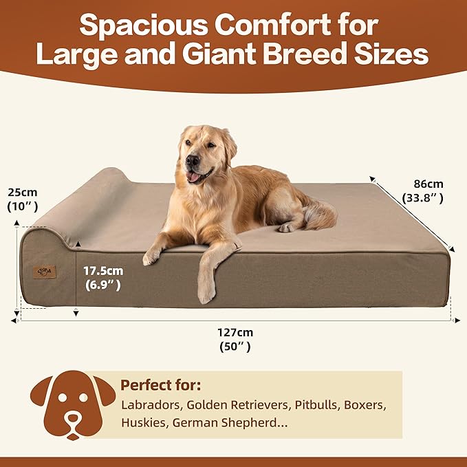 Sytopia XXL 35D Memory Foam Dog Bed, 7 Inch Thick Extra Large Orthopedic Couch for Senior Dogs Over 100 Pounds, Water Resistant and Washable Cover, Liner, Brown