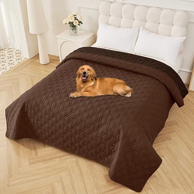 Smiry Waterproof Dog Blanket, 82x102 Inch Soft Pet Bed Cover Reversible, Washable Sofa Couch Furniture Protector for Small Medium Large Dog Puppy Cat, Geometric, Brown/Chocolate