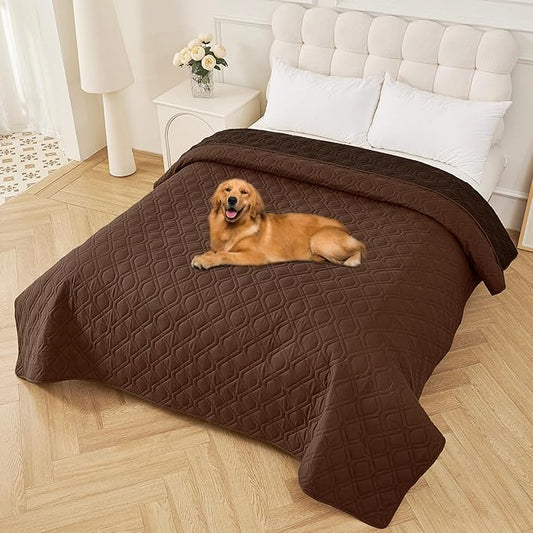 Smiry Waterproof Dog Blanket, 82x82 Inch Soft Pet Bed Cover Reversible, Washable Sofa Couch Furniture Protector for Small Medium Large Dog Puppy Cat, Geometric, Brown/Chocolate