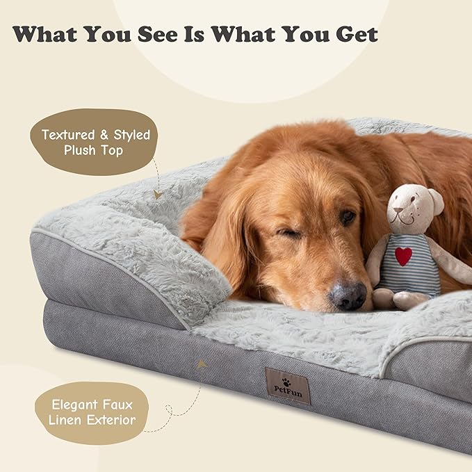 XL Orthopedic Dog Beds Large Sized Dog - Washable Large Dog Cat Bed Waterproof, Comfort Dogs Couch Sofa with Washable Removable Cover, Pet Bed with Nonskid Bottom, Light Grey, 48"