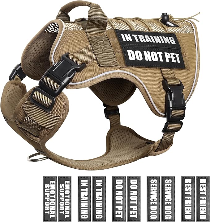 WINSEE Service Dog in Training Mesh Harness with 10 Pet Patches, Soft Air Mesh Breathable Tactical Dog Molle Vest, Reflective Military Pet Vest for Walking Hiking for Medium Dogs