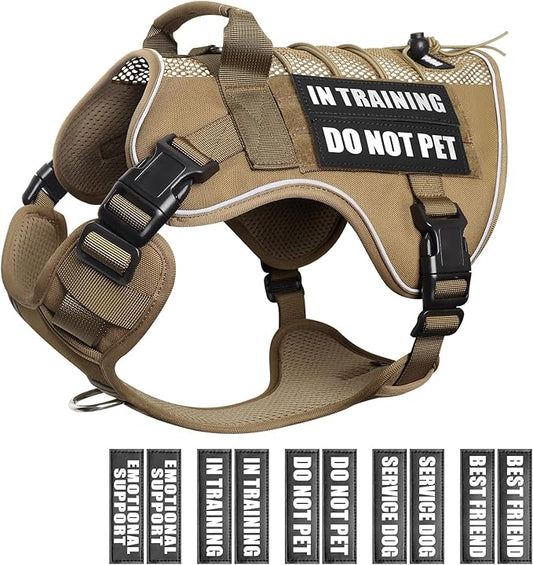 WINSEE Service Dog in Training Mesh Harness with 10 Pet Patches, Soft Air Mesh Breathable Tactical Dog Molle Vest, Reflective Military Pet Vest for Walking Hiking for Medium Dogs