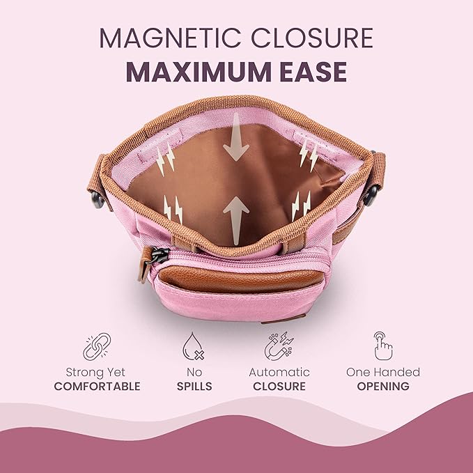 BEAU&FUR Small Dog Treat Pouch with Clicker for Training – 2 Cup Capacity, Built-In Poop Bag Dispenser, Storage for Snacks and Toys - Hands-Free Pouch Snack Holder for Walking and Training – Pink