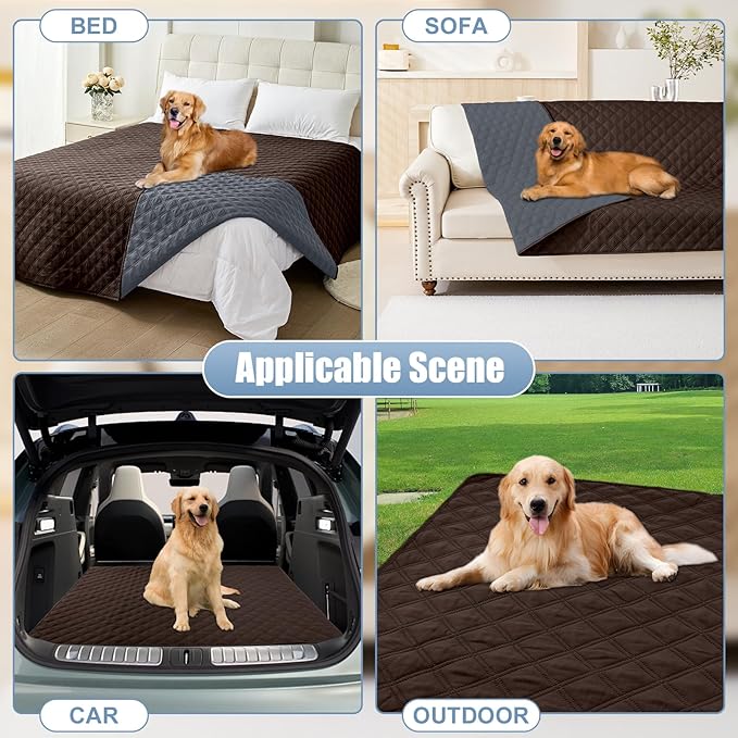 Smiry Waterproof Dog Bed Cover Pet Blanket, Soft Washable Dog Blanket for Furniture Bed Couch Sofa Reversible, Checkered (82"x120", Chocolate/Dark Grey)