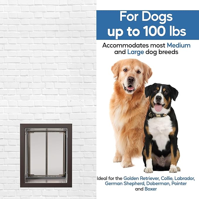 PlexiDor Performance Pet Doors for Dogs and Cats - Wall Mount Dog Door with Lock and Key - Bronze, Large Size