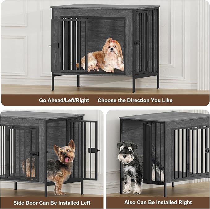 EasyCom Dog Crate Furniture for 1 or 2 Dogs, Heavy Duty Single/Double Dog Crates for Small/Medium/Large Dogs, Dog Kennel Furniture Indoor as TV Stand, Small Size 28.15" L(0-20 Pounds), Dark Grey