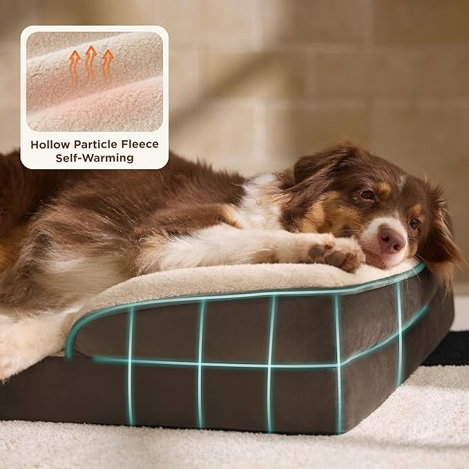 Bedsure Self Warming Orthopedic Dog Beds Large Sized Dog - Washable Large Dogs Bed Waterproof, Big Comfort Dogs Couch Sofa with Removable Cover, Pet Bed with Nonskid Bottom, Brown, Non-Electric