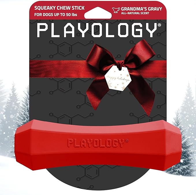 Playology Dog Toys | Durable Squeaky Chew Stick for Dogs | Medium Grandma's Gravy Scented Toy - Easy to Clean and Made from Non Toxic Materials