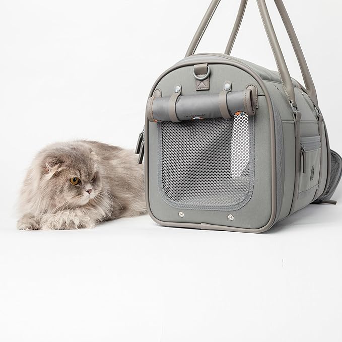 Soft-Sided Pet Carrier for Cats and Small Dogs – Stylish, Airline-Approved Travel Bag with Mesh Ventilation, Collapsible, Removable Pad and Safety Leash, Fits up to 16 lb