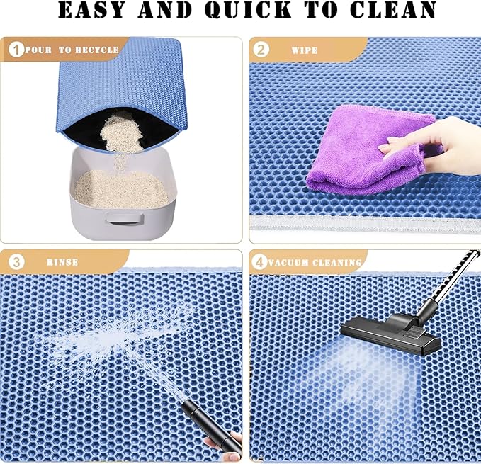 HCY&WLD Cat Litter Mat, Honeycomb Double Layer Cat Litter Trapping Mat, Waterproof Urine Proof Non-Slip, Scatter Control, Less Waste, Easier to Clean (Blue, 24" X 18")