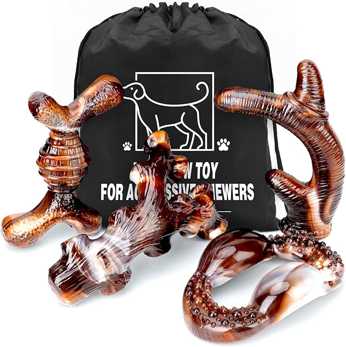 4-Pack Dog Chew Toys for Aggressive Chewers, Long Lasting Heavy Duty Chewing, Boredom and Stimulation for Medium Breeds, Tough Almost Indestructible Dog Bones Teeth Cleaning Toy