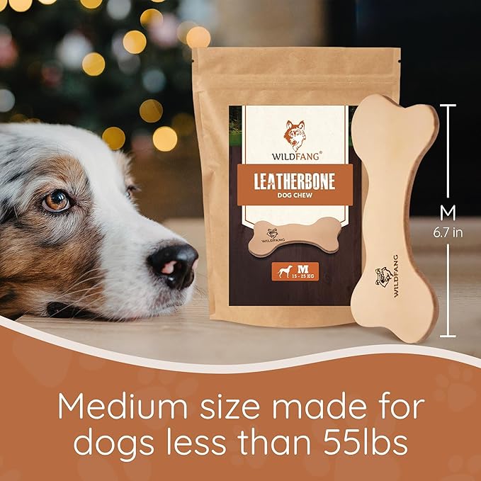 Wildfang® Leather Dog Toy, Medium - Leather Bone for Teething Dog, Dental Toys for Puppies, Training for Chewing Muscles, Puppy Chew Bones for Light or Medium Chewers (for Dogs 22-33 lbs), Pack of 1