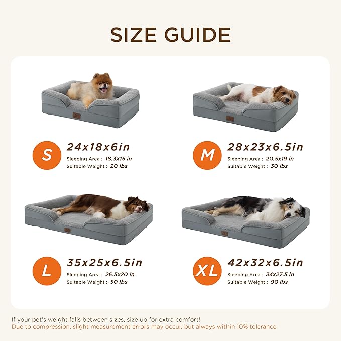 Bedsure Self Warming Orthopedic Dogs Bed for Small Dogs - Washable Small Dog Bed Waterproof, Comfort Pet Couch with Removable Cover, Pets Sofa with Nonskid Bottom, Grey, Non-Electric